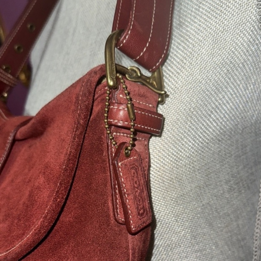Coach Red Suede Shoulder Bag - Picture 4 of 5